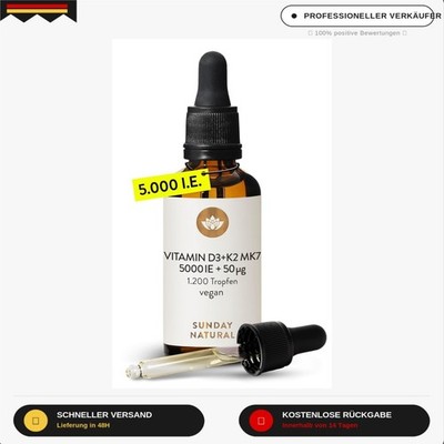 Vitamin D3 K2 Drops - Vitamin D 3 5,000IU (125μg) + K2-MK7  99.8% + all-trans 50