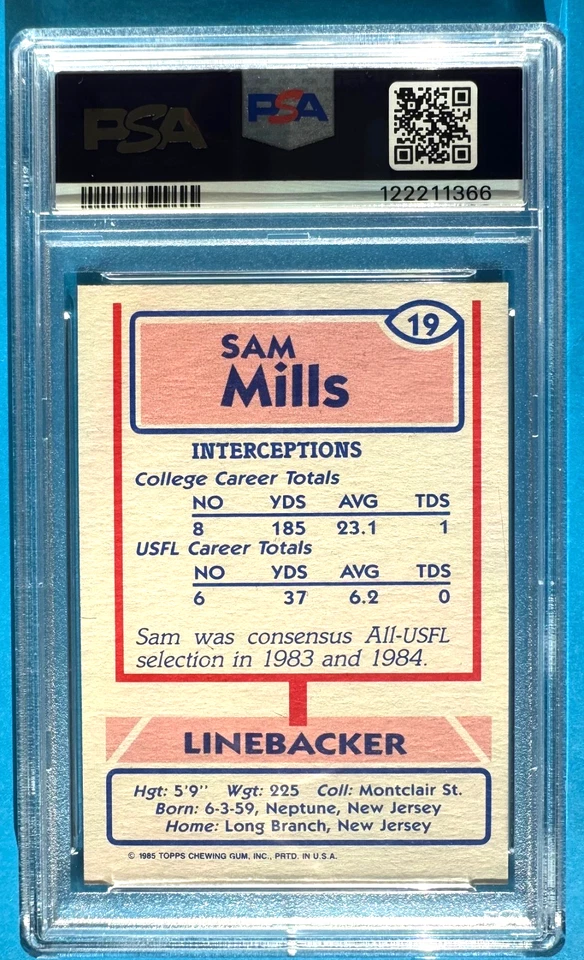 1985 Topps USFL Sam Mills RC #19…..PSA 8….. NM-MT. - Image 2 of 2