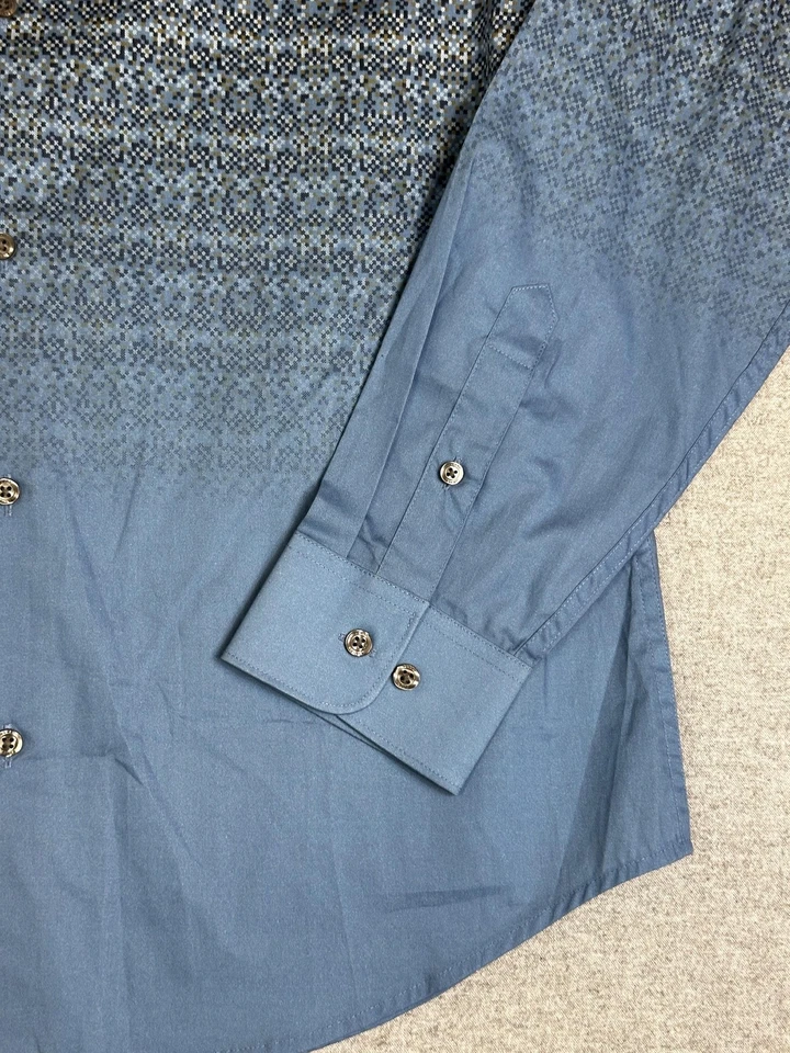 Perry Ellis Shirt Men Large Parisian Blue Slim Fit Button Down Ombre Stretch - Image 3 of 4