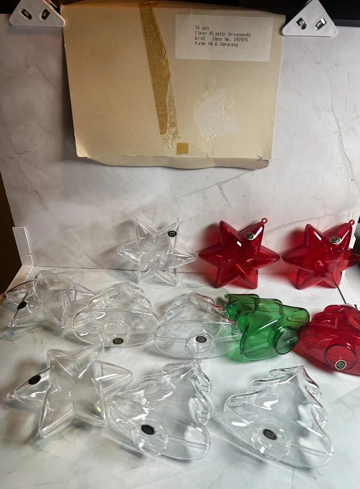 11 Adornos De Colección Hechos en Alemania Occidental Árbol Estrella Transparente Rojo Verde Rellenables Foto 4 de 4