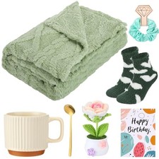 7 Pcs Winter Birthday Gifts for Women, Self Care Party Gifts Throw Green Rose