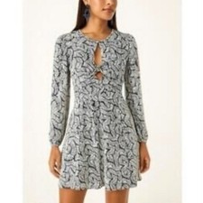 Michael Kors Women Black White Fern Print Keyhole Knot Front Mini Dress NEW XXL