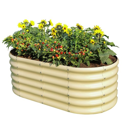 18“ Tall Outdoor Metal Raised Garden Bed, Oval Deep Root Planter Box for Vege...