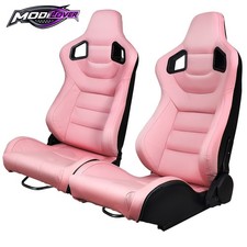 Universal Reclinable Racing Seats Dual Sliders Pink Pu Carbon Leather Pair