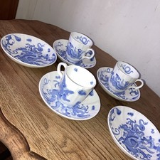 Royal Worcester Blue Dragon Demitasse Cups & Saucers- Antique/ Vintage- Ok Good