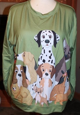 1X NWT Women's Pixie Lady Dogs Green Crewneck LS  Top