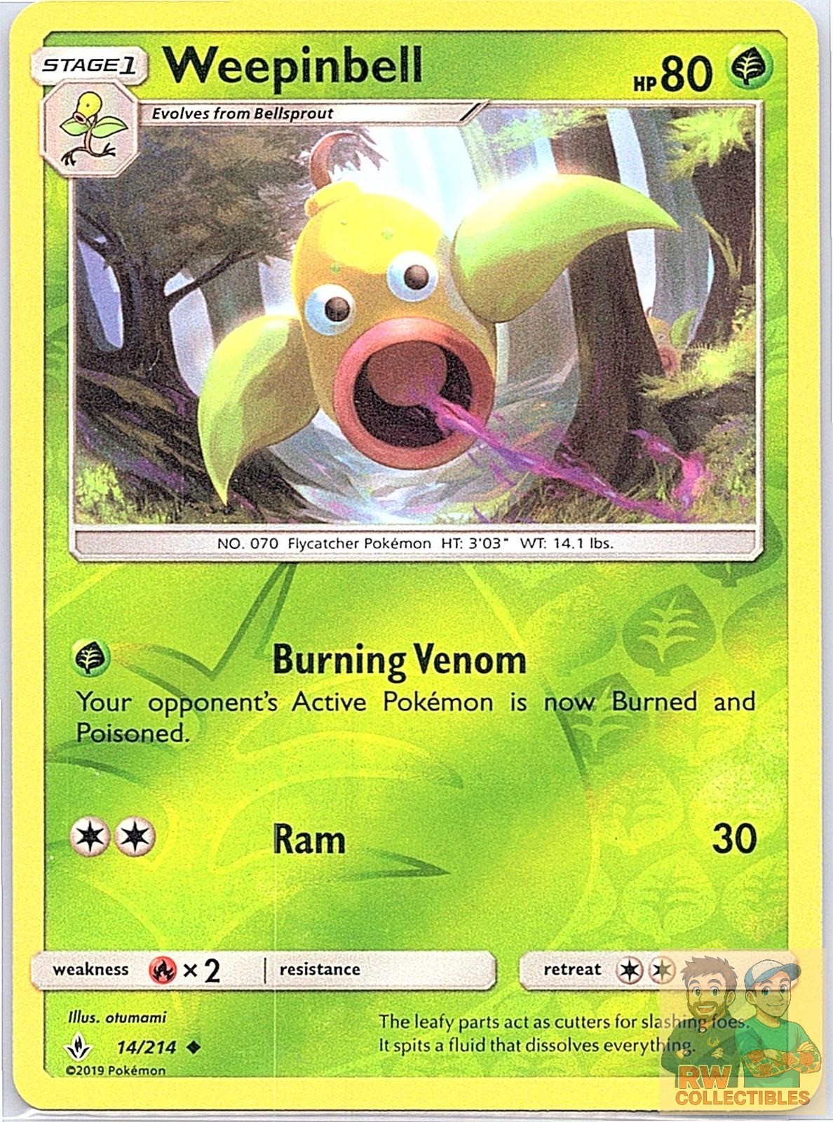 Weepinbell 14/214 Uncommon Unbroken Bonds Pokemon Reverse Holo Lightly Played