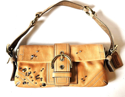 Vintage Coach Soho Demi Flap Bag Vachetta Leather Suede Crystals Studs A829