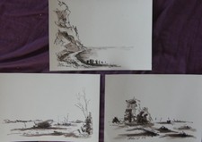 3 Tuschezeichnungen, original, signiert Horst Uhlemann 1993,  Landschaft Rügen