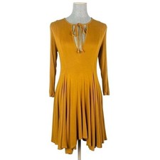 Free People Beach Dress Women Small Mustard Tie Front Asymmetrical Hem Godet