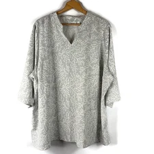 Denim & Co. Womens Tunic Top Size 3X Gray Coral V-Neck Side Slits 3/4 Sleeve