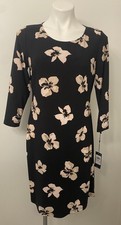 Tommy Hilfiger Women’s Knit Black Floral Dress 3/4 Length Sleeve, Size 10 NWT
