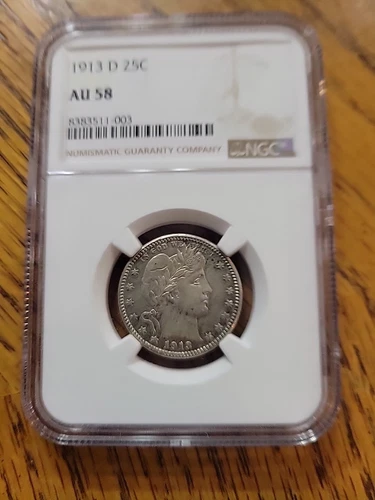 1913 D Barber Quarter NGC AU58