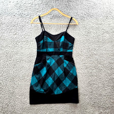 Vintage Cooper St Womens Pencil Mini Dress Size 10 Green Black Check Sleeveless