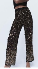 ZARA BLACK SEQUIN TROUSERS LIMITED EDITION HIGH WAIST FLARED SIZE M