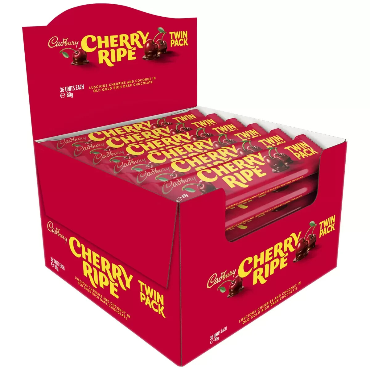 Cherry Ripe Chocolate Candy Bar 48 x 44g Milk Chocolate Cherry and