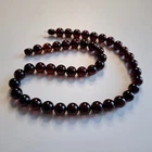 VINTAGE GENUINE BALTIC AMBER STONE 10MM ROUND CHERRY COLOR BEADED NECKLACE