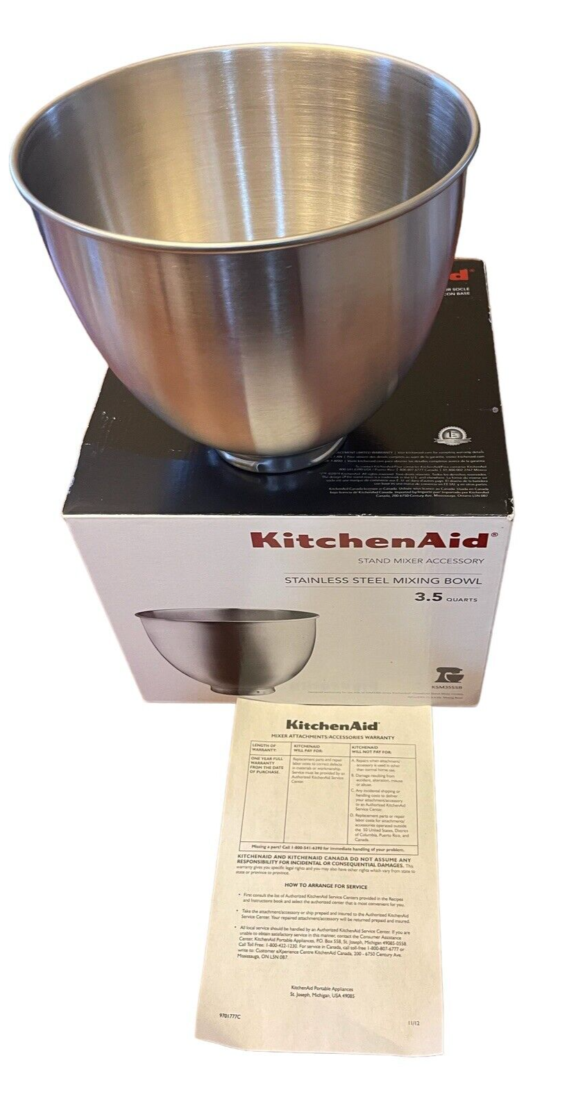 KitchenAid 3.5 Qt Stainless Steel Stand Mixer Bowl with Box KSM35SSB  -image