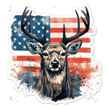 US Flag Deer Hunting, Vinyl Decal Sticker, Indoor Outdoor, 3 Sizes, #11030