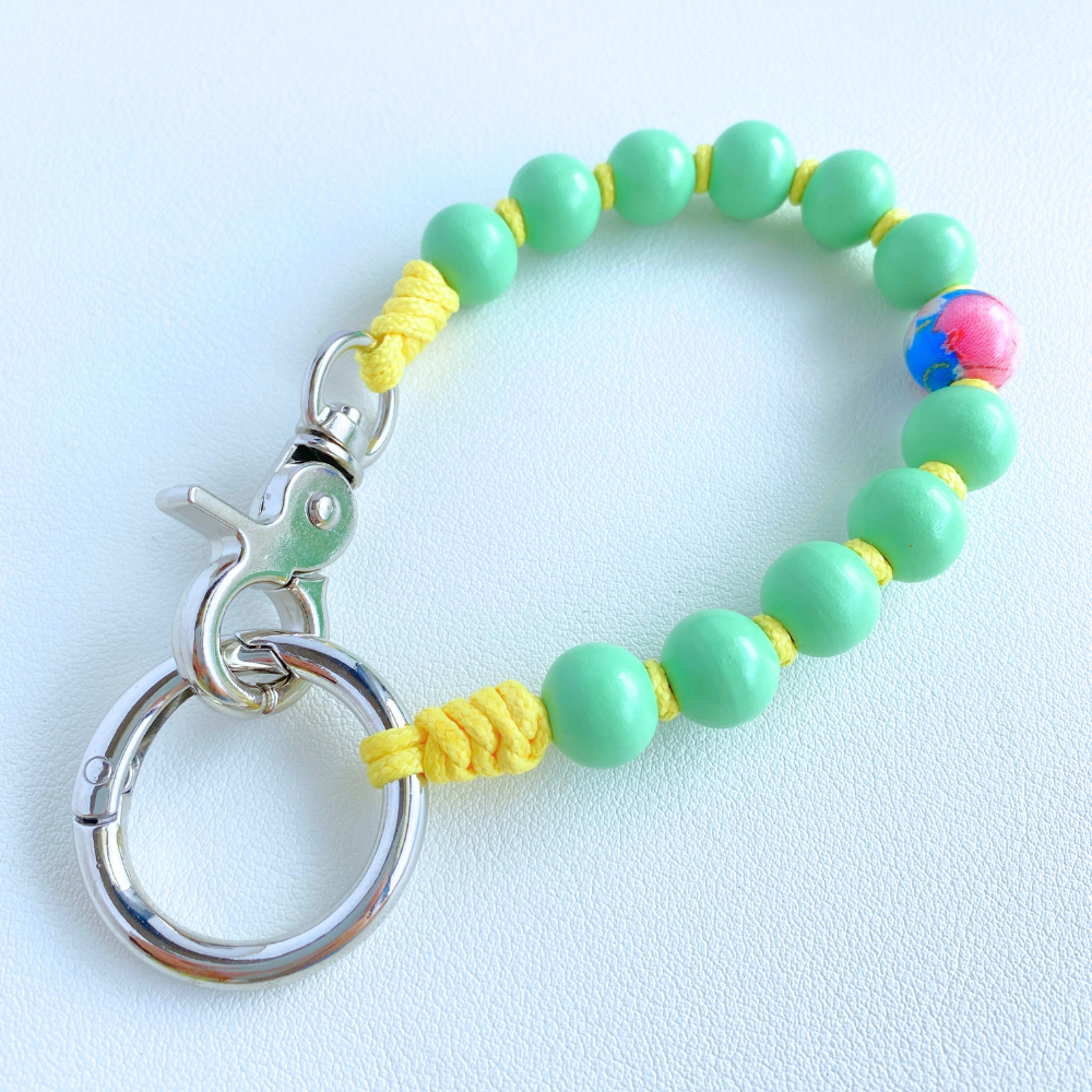 Handmade Wrist Lanyard Wood Bead Strap with Japanese Fabric Cherry