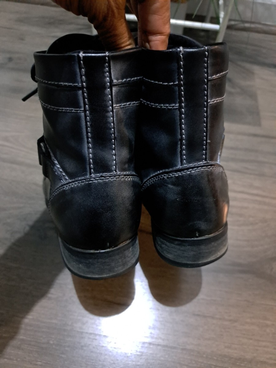 EUC Bed Stu Distressed Leather Zip Up Black/Gray Side Buckle  display picture 1