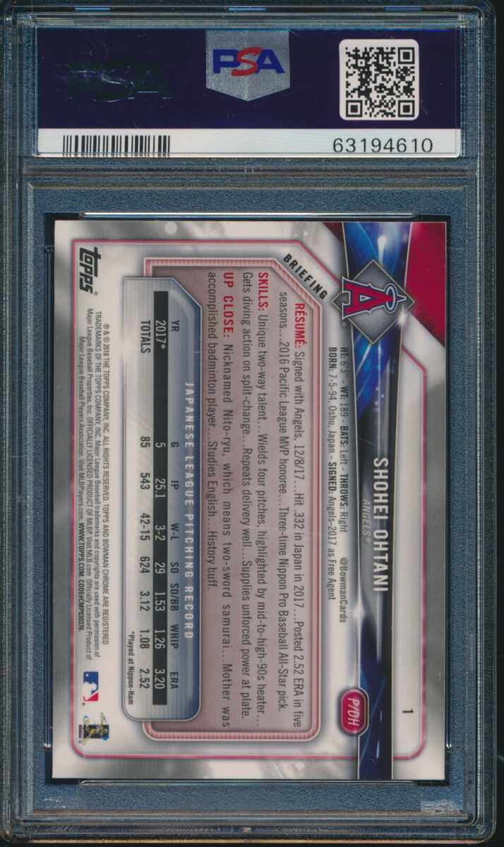 PSA 10 SHOHEI OHTANI/OTANI 2018 BOWMAN CHROME BATTING ANGELS PSA 10 SHOHEI OHTANI/OTANI 2018 BOWMAN CHROME BATTING ANGELS