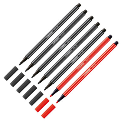 7 x Stabilo Pen 68 Premium Filzstifte Fasermaler 5x schwarz+ 2x rot
