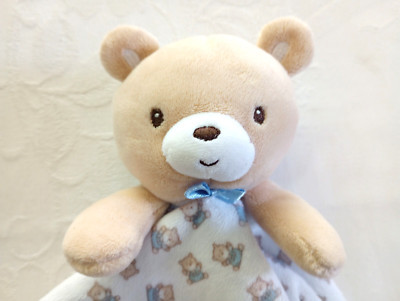 Little Me All Over Teddy Bear Print Lovey Security Blanket Plush Blue Satin Back
