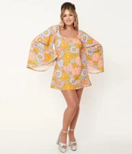 Unique Vintage Smak Parlour Avocado Green & Multicolor Daisy Dress M/6-8 🌸