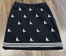 TALBOTS Women 97 Cotton Blend Pencil Skirt Embroidered Sailing Boat 8