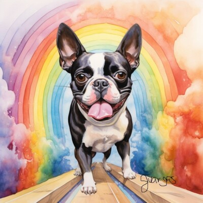 Watercolor Boston Terrier Pet Memorial Painting Art Print INCLUDES 11X14 MATTING