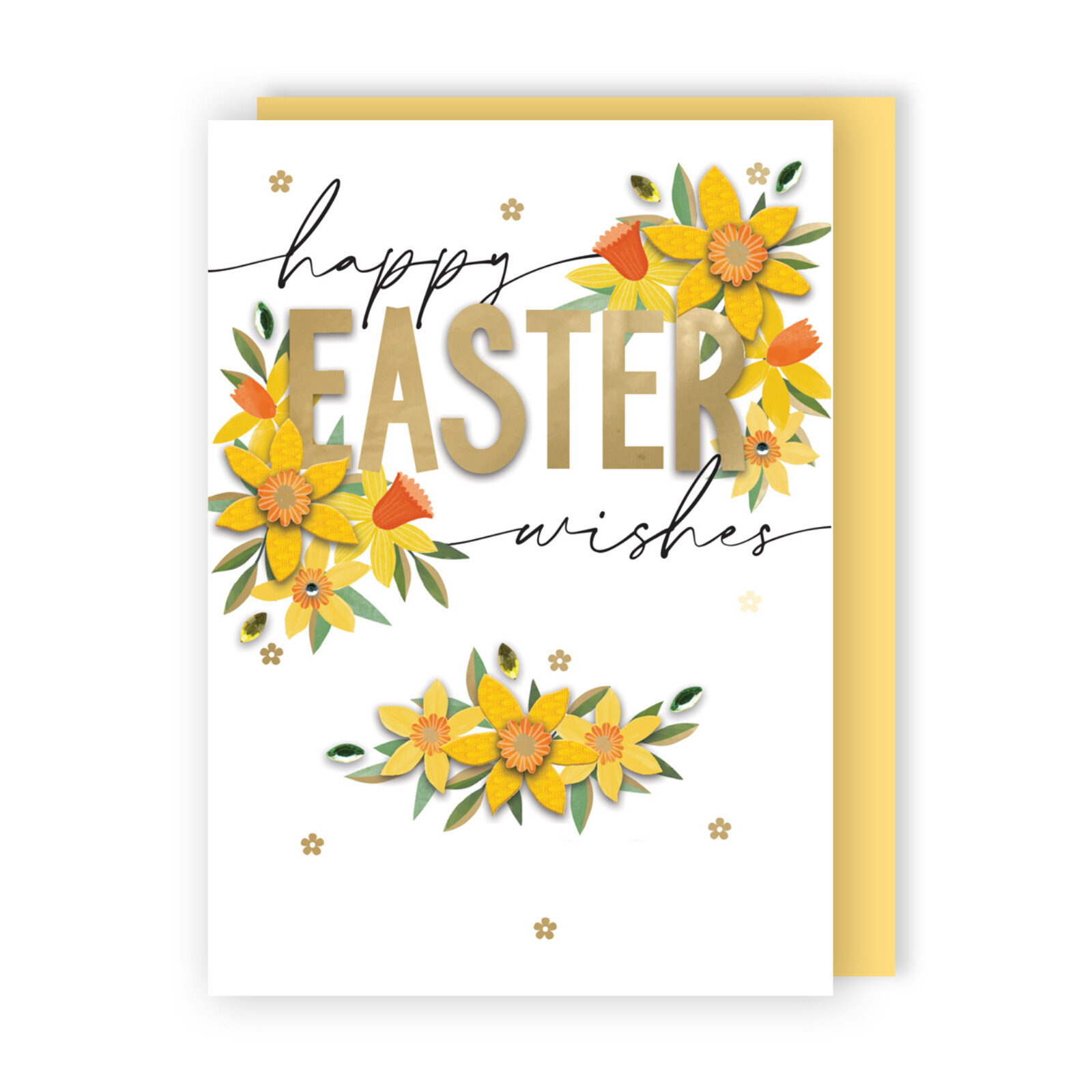 Embellished Happy Easter Daffodil Wishes Hand-Finished Easter Greeting Card