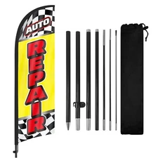 FSFLAG 8FT Yellow Auto Repair Feather Flag Banner with Pole and Ground Stake