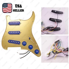 Prewired-Loaded SSS Pickguard Ceramic Pickups For Strat Gold Mirror&DBlue