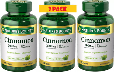3 Pack Cinnamon 2000 mg + Chromium 180 Capsules (3x60) 1000 mg per Caps Exp 2028