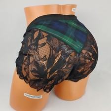 LANE BRYANT CACIQUE PLUS NO SHOW FULL BRIEF 22/24 PLUS GREEN PLAID LACE BACK NEW
