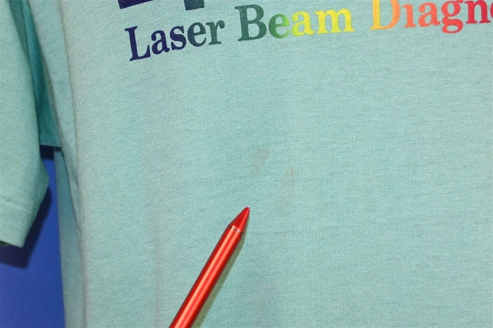 Винтажная футболка 80-х SPIRICON LASER BEAM DIGNOSTIC RAINBOW ЛОГОТИП БИРЮЗОВЫЙ БОЛЬШОЙ РАЗМЕР L - Изображение 4 из 4