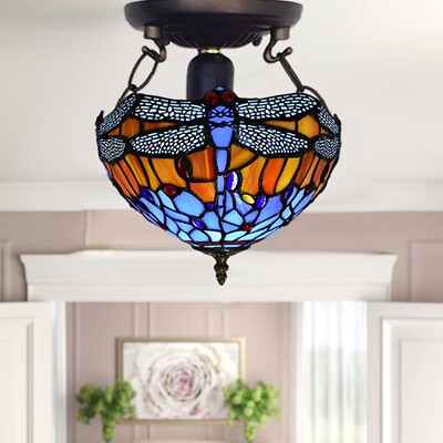 Tiffany antike Libelle Deckenlampe 10 Zoll bunter Buntglasschirm