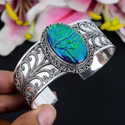 Australian Opal Gemstone 925 Sterling Silver Handmade Cuff Bangle Adjustable