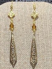 NEW ITEM* HANDCRAFTED VINTAGE EGYPTIAN REPOUSSE' BRASS DROP & CRYSTAL EARRINGS