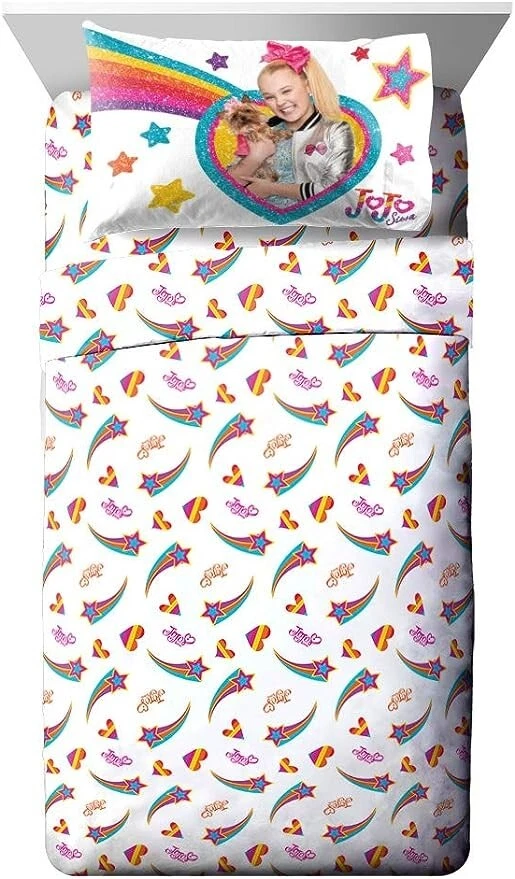NEW JoJo Siwa Rainbow Sparkle 4pc Full Bed Sheet Set BowBow Hearts Shooting Star - Image 3 of 4