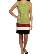 Zara Basic Green Color Block Floral Lace Retro Boho Mini Dress Jr Medium