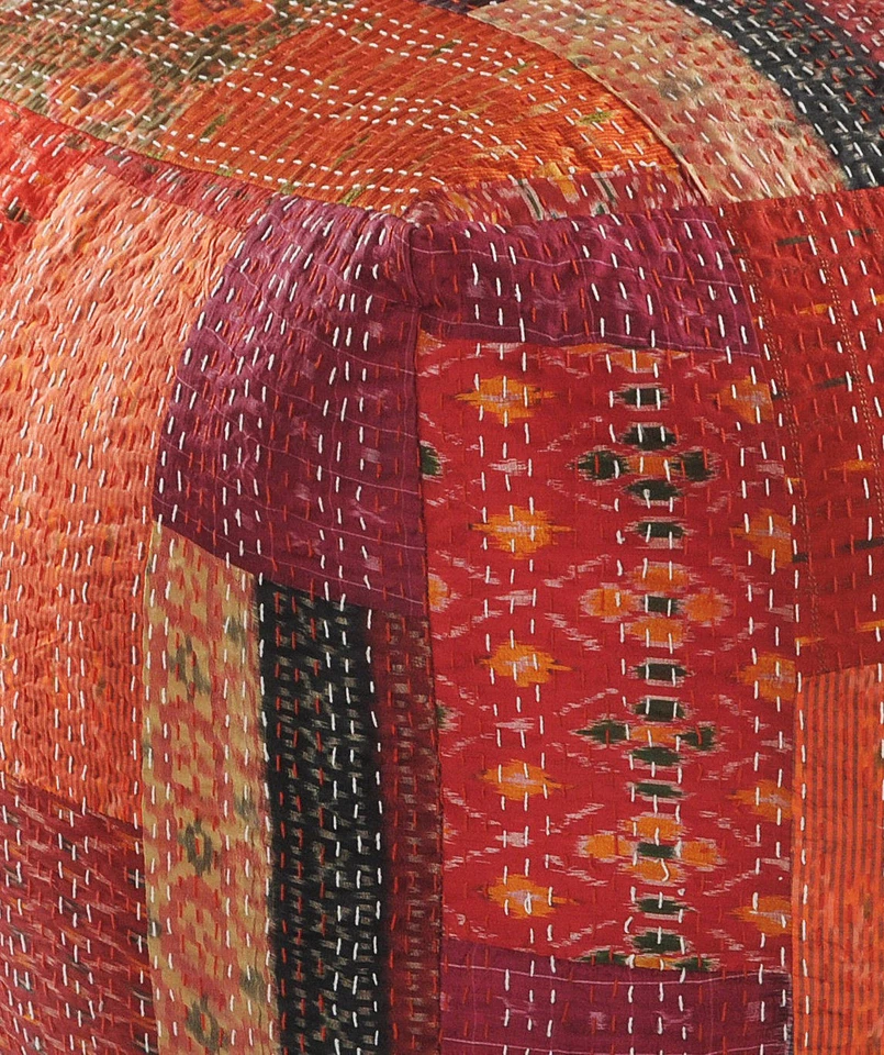 Pufe otomano patchwork vermelho 24" - Imagem 3 de 4