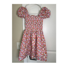 Janie and Jack Girls 10 Pink Floral Fit Flare Smocked Puff Sleeve Dress