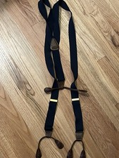 CAS W Germany Brace Suspenders Navy Blue Leather Ends Button On Style Vintage
