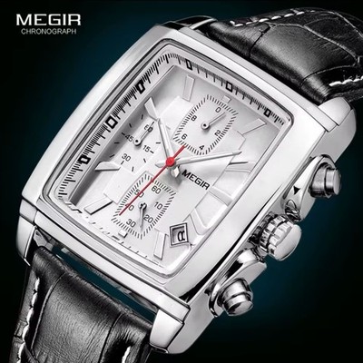 Herren Chronograph Uhr Rechteck Armbanduhr mit Lederarmband Datum Business