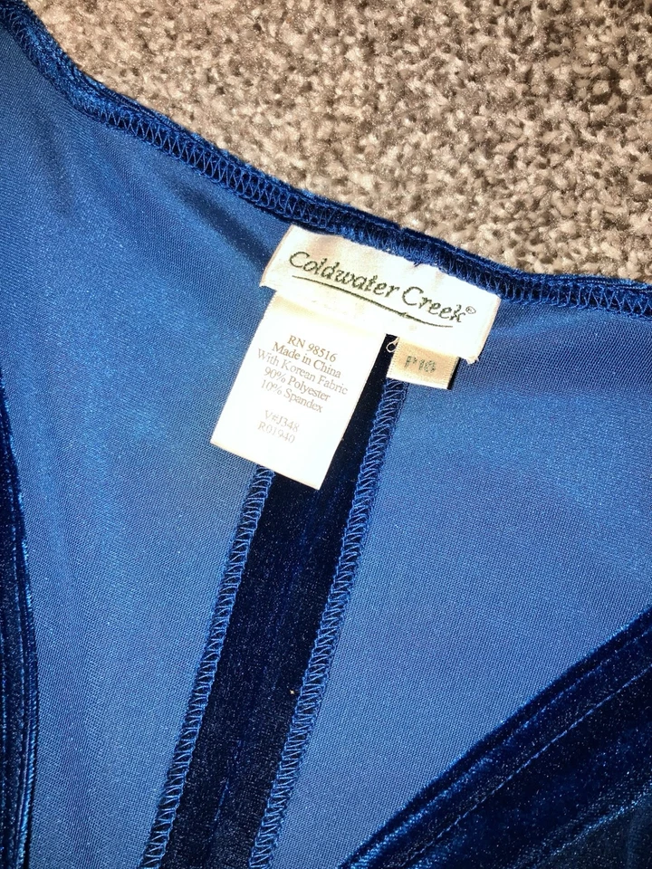 VTG Coldwater Creek Women’s P16 Dress Teal Blue Velvet Polyester/Spandex Petite - Image 3 of 4