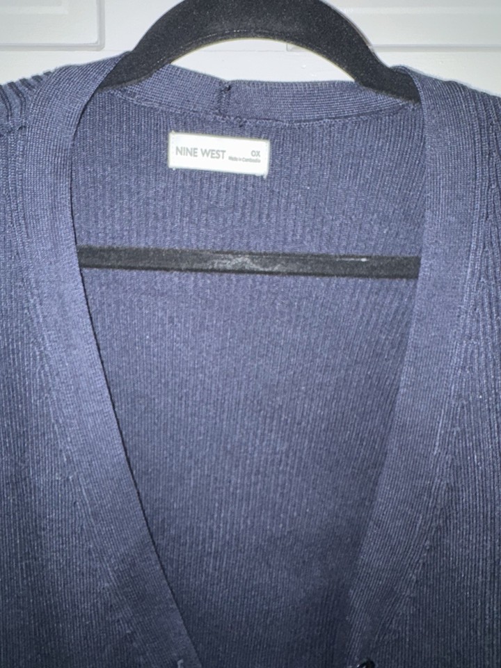 Women's Nine West Navy Blue Button Down Cardigan Size 0X NWT | eBay
