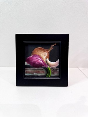 Zwiebel Knoblauch Original Ölgemälde - Stillleben Gemüse Gewürz GERAHMT Fine Art signiert