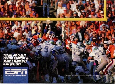 1985 ESPN NFL Denver Broncos Seattle Seahawks Vintage Print Ad Football